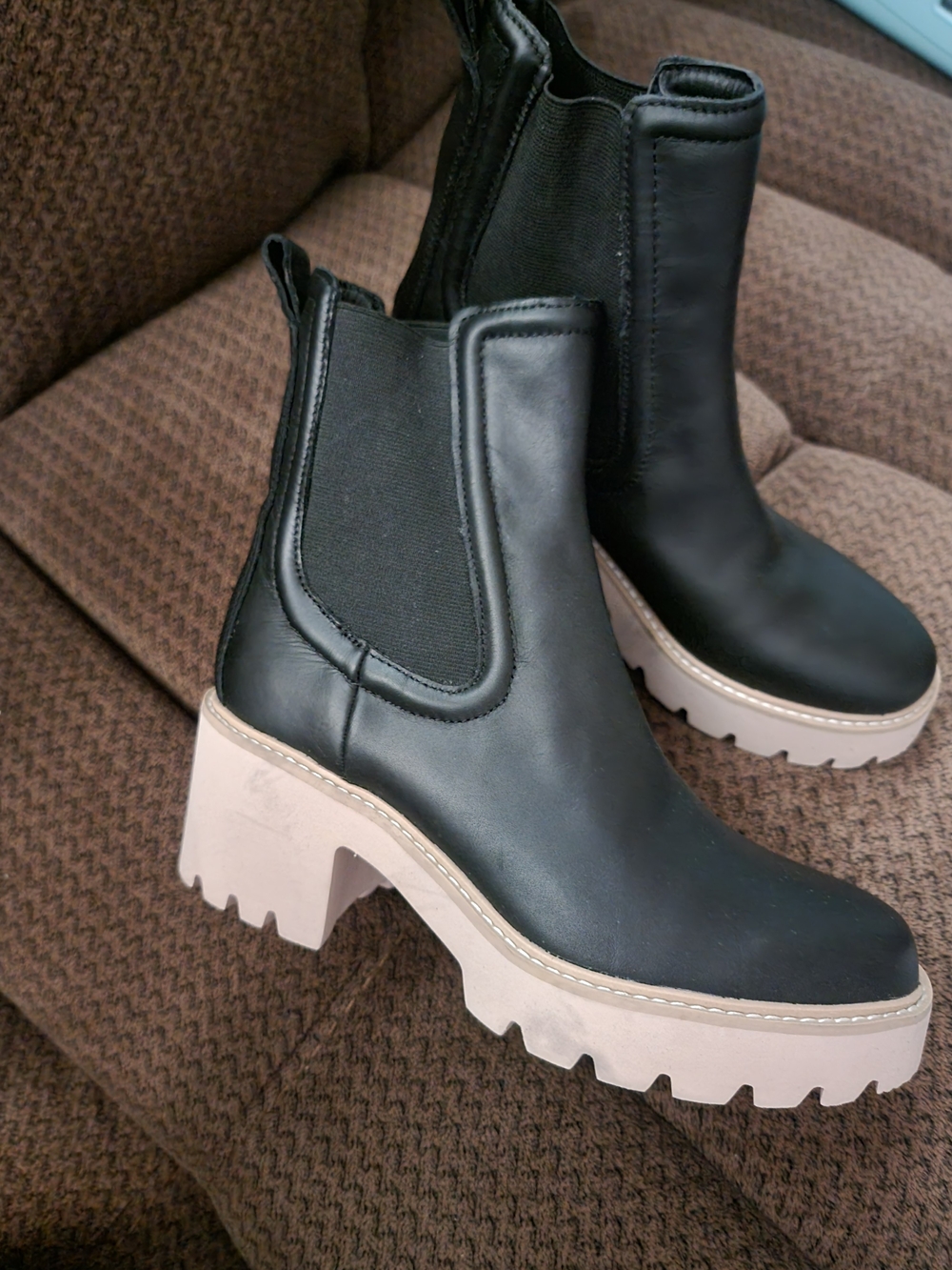 Dolce Vita Black Chelsea Lug-Heel Boots with Cream Platform